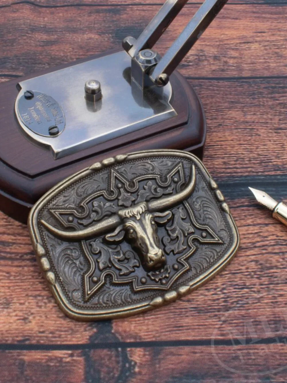 Western Longhorn Bull Belt Buckle – Antique Bronze Look – Cowboy Rodeo Style